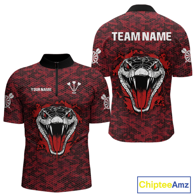 Men’s Darts Team Shirt Featuring Fierce Scarlet Cobra Head Snakeskin Pattern NYN0279