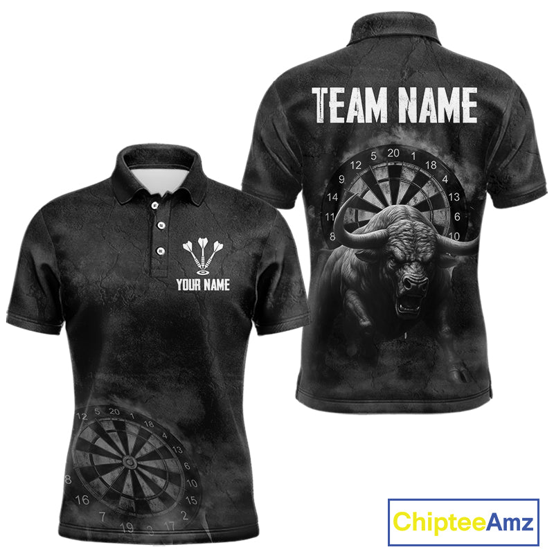 Custom Men's Darts Shirt With Shadow Bison & Cracked Stone Texture, Darts Jersey NYN0284