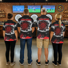 Load image into Gallery viewer, Men's dart team wearing white red black grunge butterfly dart jerseys tournament apparel