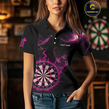 Load image into Gallery viewer, Custom Pink Smokes Butterfly Flame Dartboard Dart Women Polo Jerseys Dart Team Shirt NYN1676
