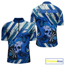 Load image into Gallery viewer, White And Blue Cobra Skull Dartboard Custom Men Darts Quarter-Zip Shirt Grunge Dart Jerseys NYN1929
