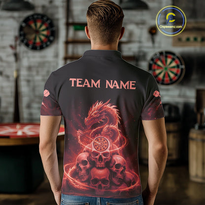 Custom Red Galaxy Dragon Skulls Dartboard Men Darts Polo Shirt Dart Team Jerseys NYN1933