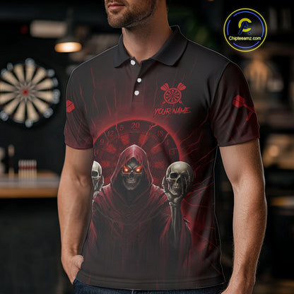 Custom Red Grim Reaper Grey Skull Dartboard Women Darts Polo Shirt Grunge Dart Jerseys NYN1935