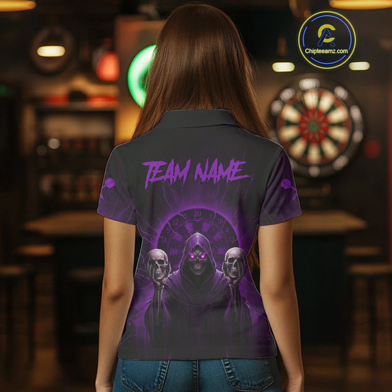 Custom Purple Grim Reaper Grey Skull Dartboard Women Darts Polo Shirt Grunge Dart Jerseys NYN1936