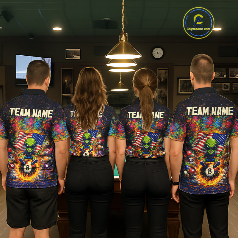 Colorful Splatter Funny Alien Fire 8 Ball Women Billiards Shirt Personalized Pool Balls Billiard Attire NYN2687