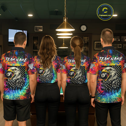 Colorful Tie-Dye Funny Eagle 8 Ball Women Billiards Shirt Personalized Pool Balls Billiard Attire NYN2689