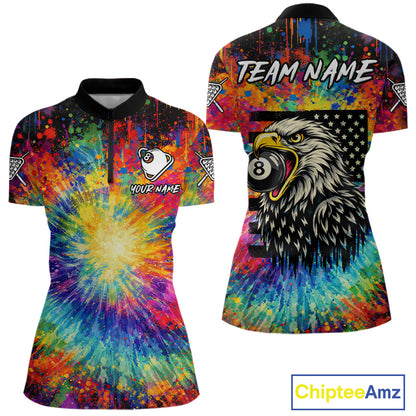 Colorful Tie-Dye Funny Eagle 8 Ball Women Billiards Shirt Personalized Pool Balls Billiard Attire NYN2689