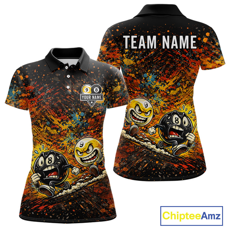 Colorful Splatter Funny Billiard Ball 9 & 8 Ball Pool Shirt For Women Personalized Billiard Team Names NYN2693