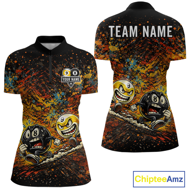 Colorful Splatter Funny Billiard Ball 9 & 8 Ball Pool Shirt For Women Personalized Billiard Team Names NYN2693