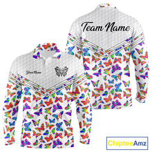 Load image into Gallery viewer, Butterfly Mens White Pattern Golf Polo Shirt Custom Name Floral Colorful Watercolor Golf Shirts NYN2846