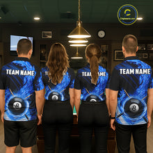 Load image into Gallery viewer, Personalized Blue 8 Ball Fire Flame Billiard Polo &amp; 1/4-Zip For Men 8 Ball Pool Team Jersey NYN2847