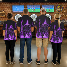 Load image into Gallery viewer, Personalized Dart Shirts For Men Custom Purple Dartboard Flame Team League Darter Jerseys NYN2849