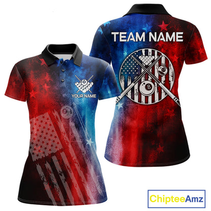 Red - Blue Grunge American Flag Billiard Pool Shirt For Women Personalized Patriot Billiard Team Attire NYN3219