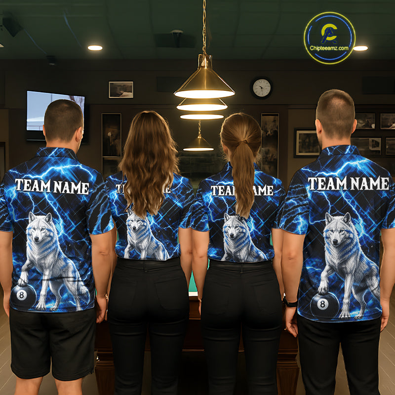 Custom Funny Wolf 8 Ball Billiard Shirt For Women Thunder Lightning Billiard Pool Team Jersey | Blue NYN3222