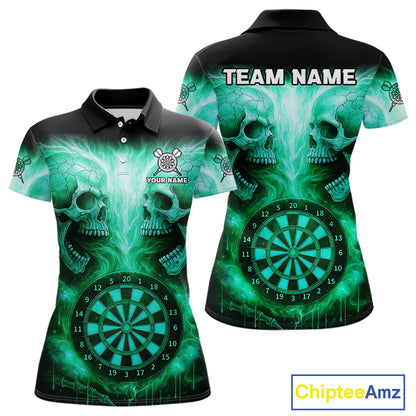 Electric Green Skulls & Dartboard Women's Darts Shirt - Custom Name For Players NYN0541