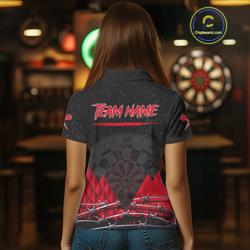 Barbed Wire & Grunge Dartboard Red Darts Shirt  For Women - Custom Name For Players NYN0548