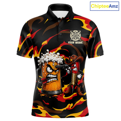 Angry Beer Cowboy men's dart polo shirt custom grunge dart team jersey, professional dart uniform, men's dart shirt, custom dart apparel