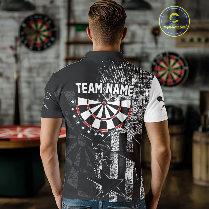 US Flag Grunge Star Dartboard Men's Darts Polo Shirt - Custom Name For Players NYN0756