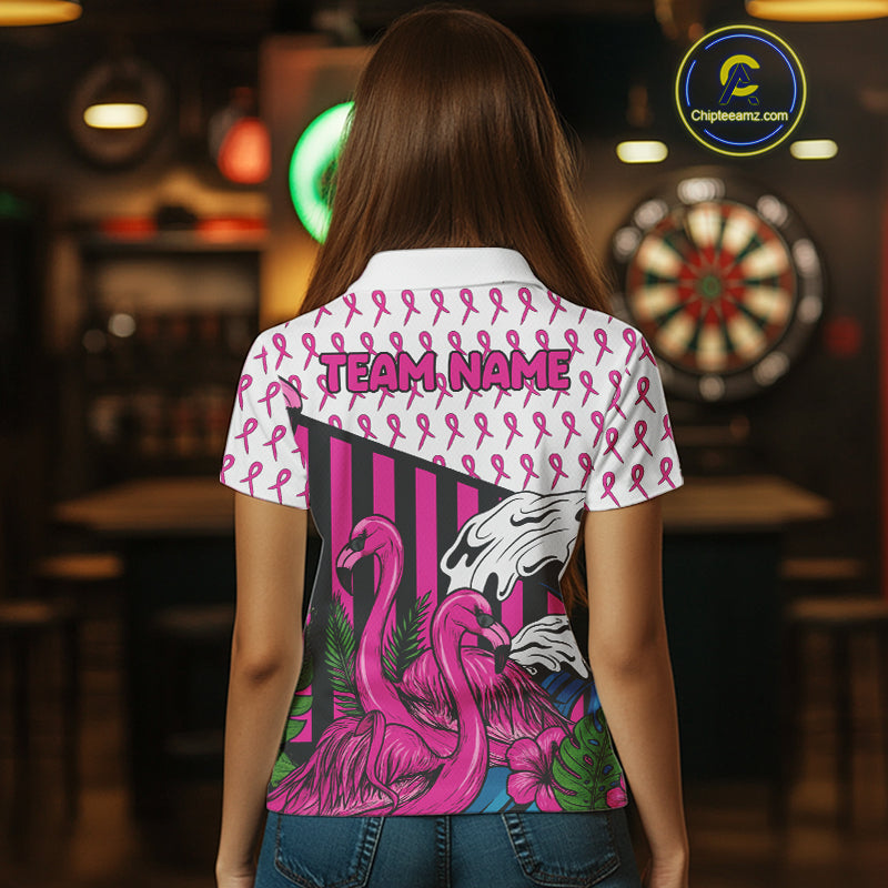 Custom Pink Ribbon Flamingo Dart Polo Shirt For Women Breast Cancer Awareness Dart Jerseys NYN1415