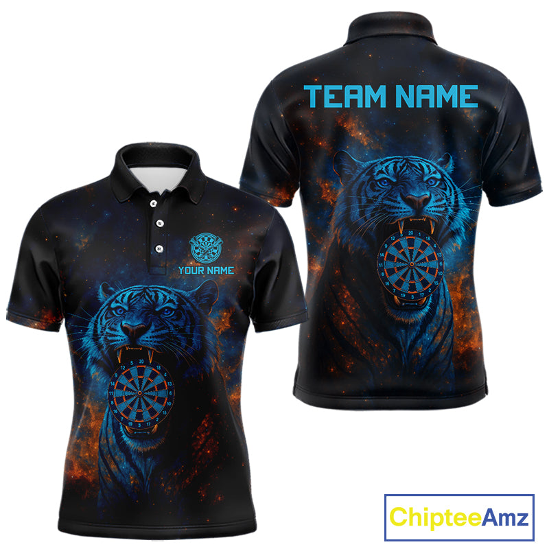Custom Blue Orange Galaxy Tiger Dartboard Dart Polo Shirt For Men Dart Tournament Jerseys NYN1422