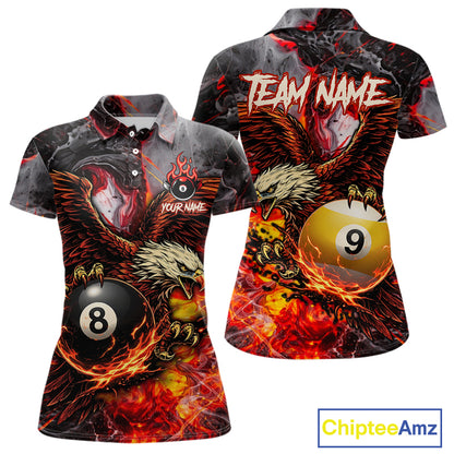 Eagle Fire Flame Pool 9 Ball & 8 Ball Women's Billiard Shirt Custom Billiard Polo & 1/4 Zip Attire NYN2494