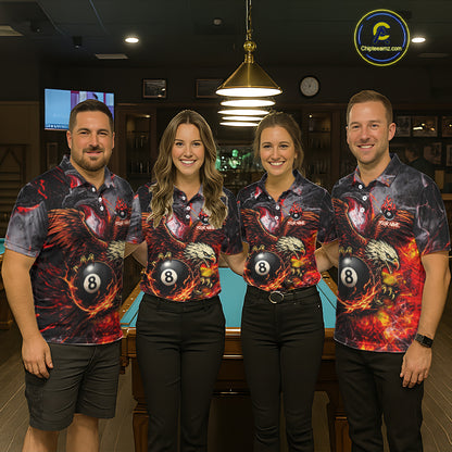 Eagle Fire Flame Pool 9 Ball & 8 Ball Men's Billiard Shirt Custom Billiard Polo & 1/4 Zip Attire NYN2494