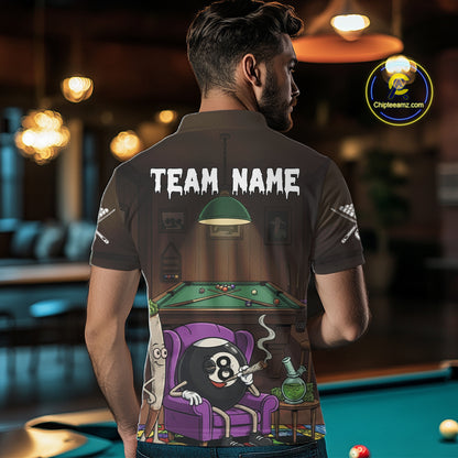 Funny Pool 8 Ball Smoking Men's Billiard Team Shirt Custom Billiard Polo & 1/4 Zip Attire NYN2495