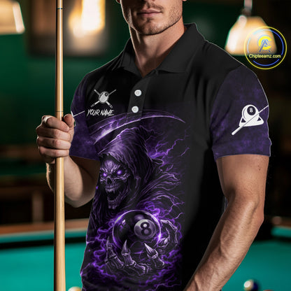 Thunder Purple Smokes Grim Reaper Ball 8 Billiards Pool Shirt For Men Personalized Billiard Team Names NYN2695