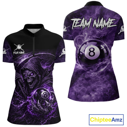 Thunder Purple Smokes Grim Reaper Ball 8 Billiards Pool Shirt For Women Personalized Billiard Team Names NYN2695