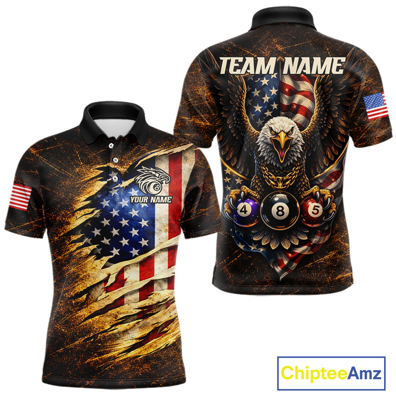 Eagle Retro Grunge American Flag Ball 8 Billiards Pool Shirt For Men Personalized Billiard Team Names NYN2696