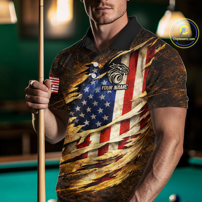 Eagle Retro Grunge American Flag Ball 8 Billiards Pool Shirt For Men Personalized Billiard Team Names NYN2696