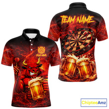 Load image into Gallery viewer, Red|Funny Bull &amp; Beer Thunder Lightning Dart Polo Shirts For Men Custom Name For Darters NYN2698