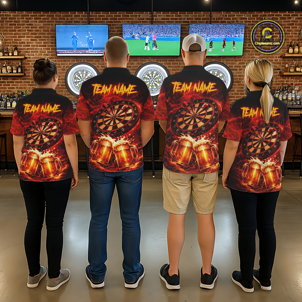Red|Funny Bull & Beer Thunder Lightning Dart Polo Shirts For Men Custom Name For Darters NYN2698