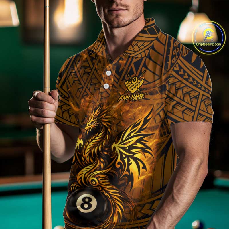 Black And Yellow Tribal Pattern Billiard Phoenix Jersey For Men Billiard 8 Ball Pool Team Shirts NYN2861
