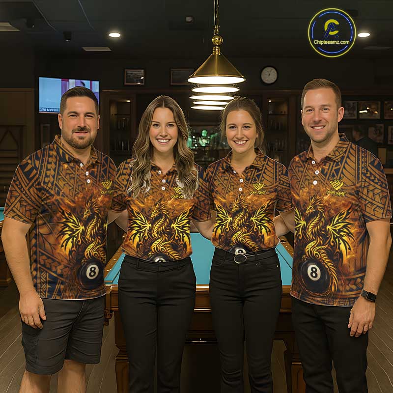 Black And Yellow Tribal Pattern Billiard Phoenix Jersey For Men Billiard 8 Ball Pool Team Shirts NYN2861