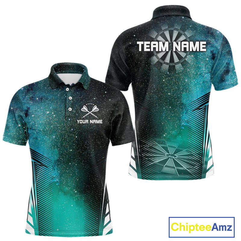 Custom Men's Darts Team Shirt With Cosmic Teal Gradient & Abstract Dartboards NYN0287