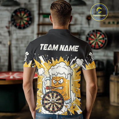 Beer Mascot Smoking Dartboard Custom Men Darts Polo Shirt Funny Funny Dart Jerseys NYN1957