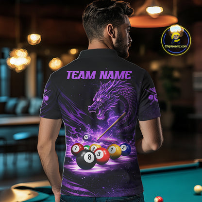 Purple Funny Dragon Thunder Ball Pool Billiard Team Shirt For Men Custom Billiards Ball Attire NYN2700