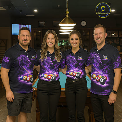 Purple Funny Dragon Thunder Ball Pool Billiard Team Shirt For Men Custom Billiards Ball Attire NYN2700
