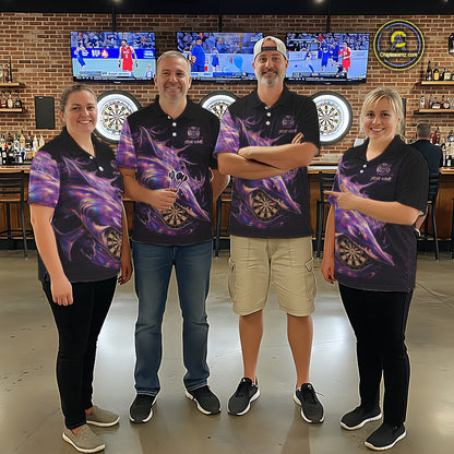 Personalized Pink Holographic Shark Men Darts Polo League Shirts Funny Grunge Dart Jerseys NYN2707