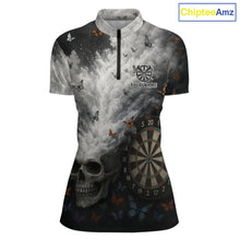 Load image into Gallery viewer, Custom White Smokes Skull Dartboard Women Dart 1/4-Zip Shirt Butterfly Dart Jerseys NYN2708