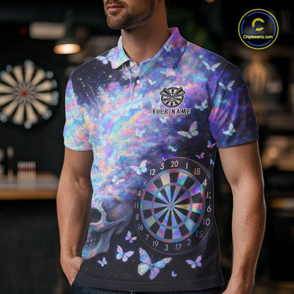 Custom Holographic Smokes Skull Dartboard Men Dart Polo Shirt Butterfly Dart Jerseys NYN2709