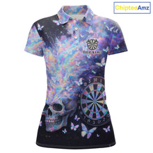 Load image into Gallery viewer, Custom Holographic Smokes Skull Dartboard Women Dart Polo Shirt Butterfly Dart Jerseys NYN2709