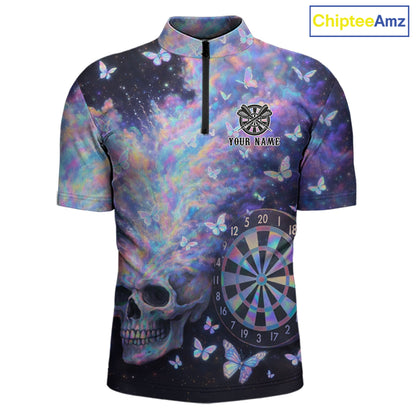 Custom Holographic Smokes Skull Dartboard Men Dart 1/4-Zip Shirt Butterfly Dart Jerseys NYN2709