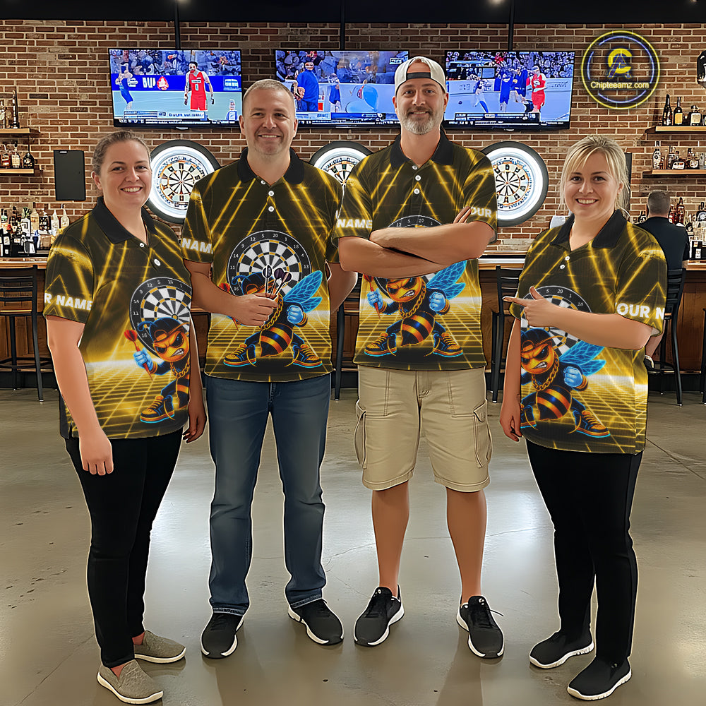 Lightning Yellow Neon Electric Funny Bee Men Dart 1/4-Zip Shirt Custom Team Name For Darters NYN2710