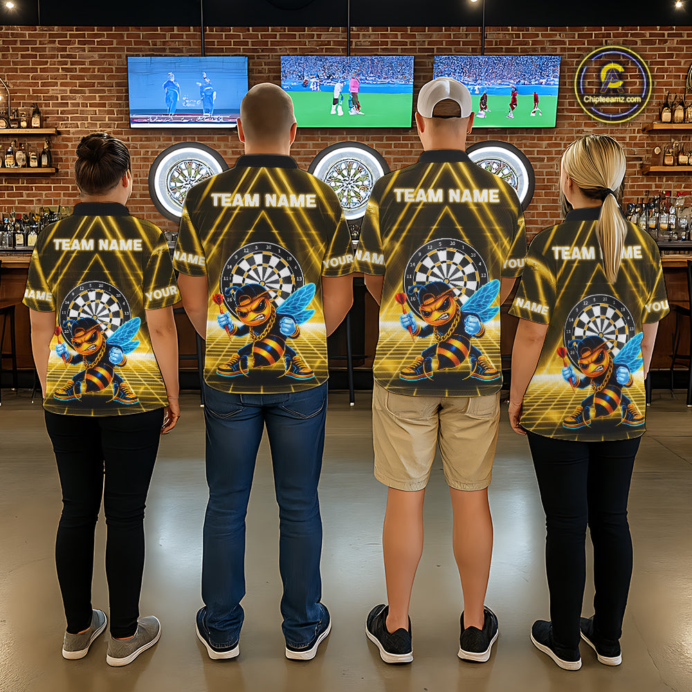 Lightning Yellow Neon Electric Funny Bee Men Dart 1/4-Zip Shirt Custom Team Name For Darters NYN2710