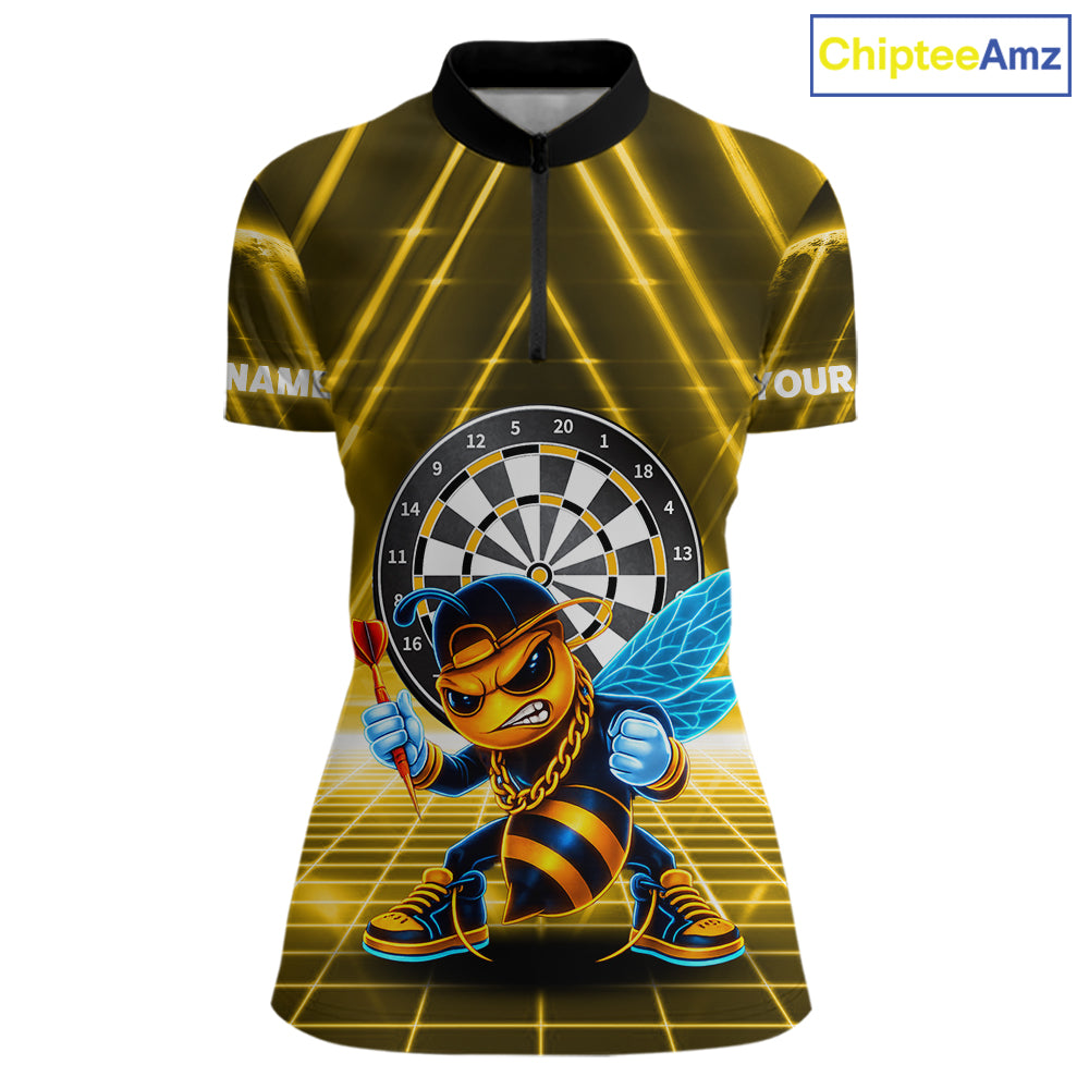 Lightning Yellow Neon Electric Funny Bee Women Dart 1/4-Zip Shirt Custom Team Name For Darters NYN2710