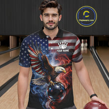 Load image into Gallery viewer, Personalized Fire Flame USA Flag Eagle Bowling Team Shirts For Men Outfits Patriotic Bowling Gifts NYN3073