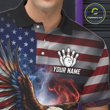Load image into Gallery viewer, Personalized Fire Flame USA Flag Eagle Bowling Team Shirts For Men Outfits Patriotic Bowling Gifts NYN3073