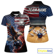 Load image into Gallery viewer, Personalized Fire Flame USA Flag Eagle Bowling Team Shirts For Women Outfits Patriotic Bowling Gifts NYN3073